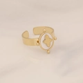 Detail of adjustable gold ring with white oval inlay and star-shaped flower engraving - Four-pointed Star Relief Style (24#)