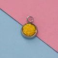 Detail of 12mm stainless steel round pendant tray with yellow glitter resin filling - Yellow Granule Fill Style (20)