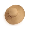 Detailed top view of a wide brim straw hat with elegant bow knot in khaki finish - M (56-58cm) / Khaki
