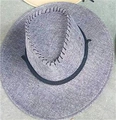 Chapeau de cowboy gris pour hommes en lin avec larges bords et coutures décoratives - M (56-58cm) / Gris