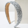 Luxury wide headband with sparkling silver rhinestones and elegant white pearls - Silver
