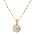 Golden heart necklace with flower motif and pavé crystals on white background - Round Flower Gold (X887)