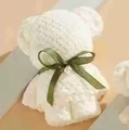 White coral fleece towel bear with deep green ribbon bow for wedding gift favor - Cream Pineapple Lattice Large Bear (35*75cm)
