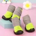 Breathable lime green mesh dog shoes with anti-slip rubber soles and elastic grey ankle cuffs - No. 1 / Fluorescent Green