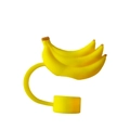 Banana shaped yellow silicone straw cover with protective cap and loop handle - Banana