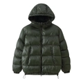 Glossy dark green hooded puffer jacket with zippers shown flat on white background - S / Green