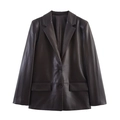Deep brown faux leather blazer with a straight cut and two-button closure - XS / Coffee