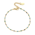 Bohemian gold stainless steel bead bracelet with colorful enamel accents and lobster clasp - Gold Blue Green Gray