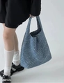Chic blue woven leather tote bag with a spacious hobo design for casual everyday use - Large 33cm / Blue Snowflake
