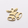 Golden stainless steel Christmas bell pendant with holly leaf for DIY jewelry making - DY835-2 Gold Bell
