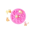 Rosa Silikonform mit Storch- und Bärenmotiven für Fondant-Kuchendekorationen im Baby-Stil - 2# (Kinderwagen/Bär) / Rosa