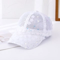 Witte ademende mesh baseballpet met kanten bloemen en pailletten voor dames - L (58-60cm) / Wit