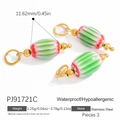 Tre ciondoli ovali in vetro a strisce rosse e bianche con anelli in acciaio inox dorato - Strisce Rosso Bianco Verde (PJ91721C) / Confezione da 3