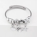 Silver beaded charm bracelet featuring swan, crown, and starfish pendants on white background - C2-002 White