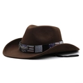 Bruine wollen western cowboyhoed met Amerikaanse vlagband en metalen adelaarsbadge - M(56-58CM) Verstelbaar / koffiekleur