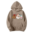 Khaki Christmas hoodie for couples with milk and cookie graphics and kangaroo pocket - S / Camel