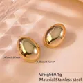 Minimalist beach style glossy gold oval stainless steel stud earrings in warm pink setting - Shiny Oval Stud (FYD6096)