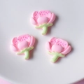 Three pink peach blossom resin charms for DIY hair accessories and car decor on white plate - Pink Closed