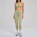 Completo yoga donna 2 pezzi con leggings a vita alta e reggiseno sportivo verde salvia - Taglia S / Top E Pantaloni / Verde muschio