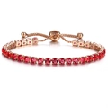Adjustable 4mm rose gold tennis bracelet with a single row of red square crystals - Rose Gold - Rose Red
