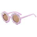 Purple flower party sunglasses with pearls and Happy Birthday text for children - Purple Frame Tea Lens