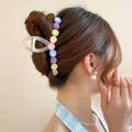 Pince à cheveux transparente avec perles colorées, accessoire de mode style coréen - 12# Pince à cheveux-Blanc-Grand rond