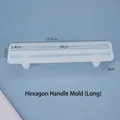 Translucent silicone mold for hexagonal tray handle featuring detailed measurements - Hexagonal Handle Mold-Long