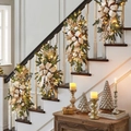 Guirlande de Noël pour escalier avec nœuds dorés et guirlande lumineuse LED blanc chaud - Or Non Lumineux (Petit)