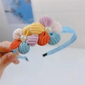 Sweet floral headband with corduroy mesh flowers and pearls on light blue fabric band - Blue