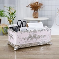 Boîte à mouchoirs rose avec relief floral argenté et rangement télécommande - Rose Argenté