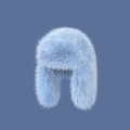 Winter plush trapper hat in light blue with warm faux fur ear flaps and soft texture - One Size / Blue