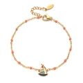Macro detail of stainless steel bracelet with orange beads and enamel sailboat charm - Orange Beads (SL1184-ORANGE)