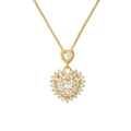 Elegant gold double heart necklace with sparkling clear crystals and pavé stones - Clear Style (CN001594YH)