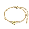 Double-layer golden stainless steel chain bracelet featuring letter R pendant and beads - Letter R
