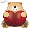 Brown bear foil balloon holding a red glitter heart, 54x59cm Valentine decoration - Confession Love Bear