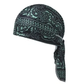Elastic black pirate cap with mint green paisley pattern for cycling and sports - Black/Dark Green