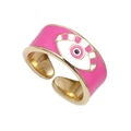 Verstelbare roze emaille boze oog ring in vergulde legering voor dames - Verstelbaar Open / Roze