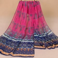 Floral chiffon scarf in navy blue and rose red with bohemian ethnic patterns - Rose Red (Bohemian Ethnic)