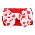 Infant nylon headband with large red heart print bow on a stretchy red band - #5 Hearts