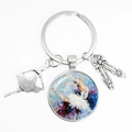Ballerina keychain with silver dancer silhouette and artistic glass cabochon pendant - Style 9