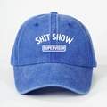 Washed navy blue baseball cap with SHIT SHOW SUPERVISOR embroidery text for men and women - Royal Blue