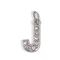 Silver letter J pendant with inlaid rhinestones and top ring for DIY jewelry making - Letter J / Silver