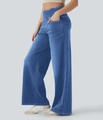 Damen Jeans mit hoher Taille und weitem Bein aus blauem Premium-Denim-Stoff - XS / Mittleres Hellblau
