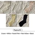5-pack thin silk ballet style mid-calf socks in cream, white, pink, yellow, and black - 5 Pairs / Cream + White + Pink + Yellow + Black