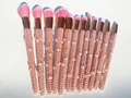 12-piece professional makeup brush set with pink pearl handles and rose gold ferrule detail - 12pcs Set / Pink Pearl Light Pink White