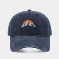 Vintage washed navy baseball cap with embroidered mountain and sunrise design - Navy Blue