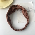 Elegant brown satin twisted headband with silky texture and elastic back for women - Reddish Brown
