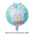 Close-up of 18-inch round blue Easter balloon featuring a cute cartoon rabbit and dots - Polka Dot Bunny