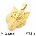 Viking wolf head pendant in gold finish stainless steel, 40x30mm size for men - Style A No Chain / Gold