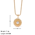 Gold sunflower pendant necklace with shiny rhinestones and adjustable cable chain - Gold-White Zirconia